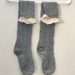 Grey Boot Knee Socks with Lace Trim